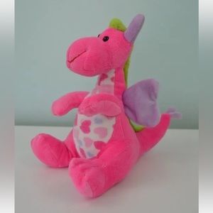 Burton & Burton Dragon Plush Stuffed Animal Toy Pink Purple Hearts Green White